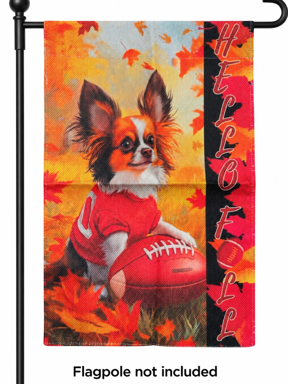 Garden Flag, Hello Fall Papillon, burlap, double-sided, 12”x18”